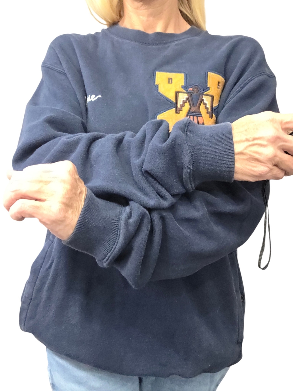 10.Deep Embroidered Navy Pocket Sweatshirt L Streetwear - Picture 3 of 9